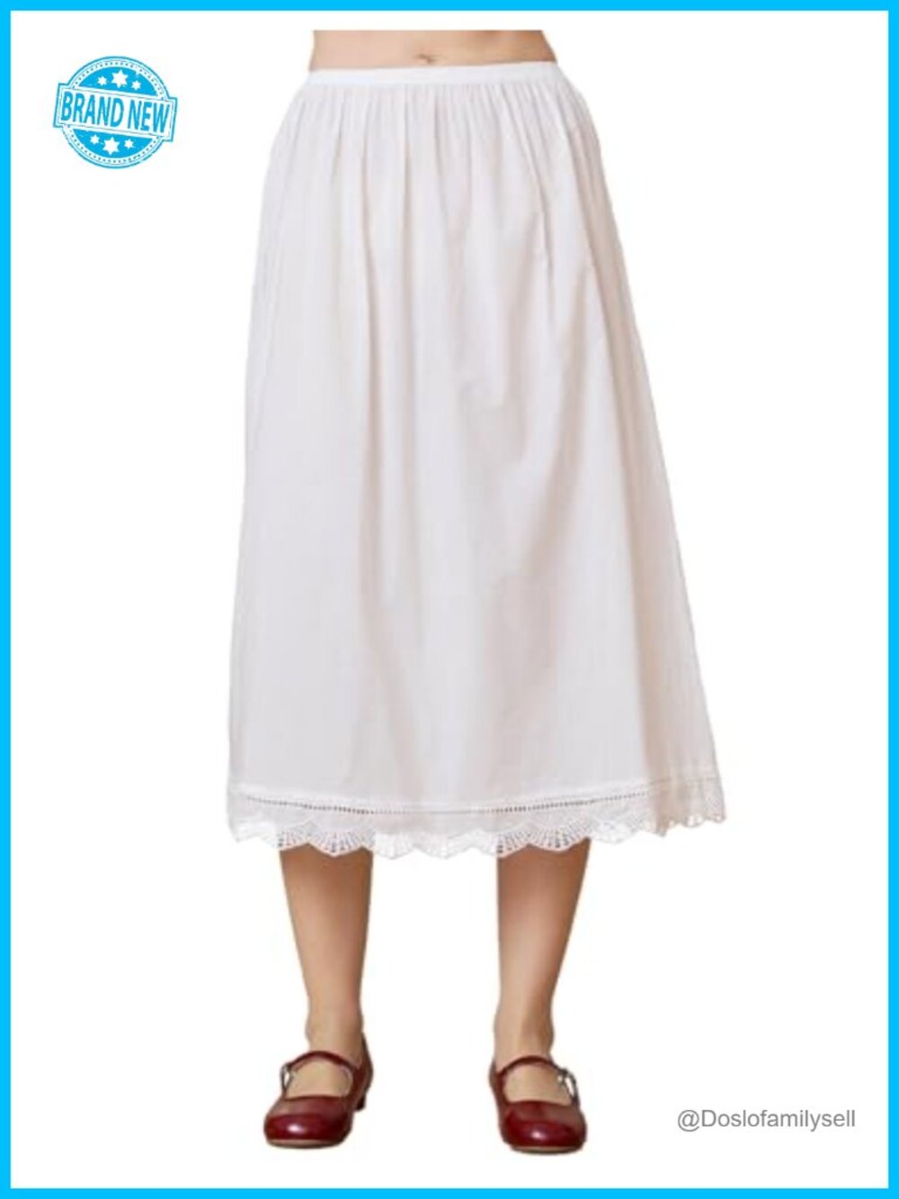 100% Cotton Half Slip Lace Trim Elastic Waist Non Cling